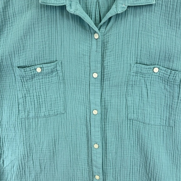 Caslon Women’s Button-Front Shirt/Tunic Sz 2X Aqua 100% Cotton Loose & Comfy Fit - Picture 5 of 11